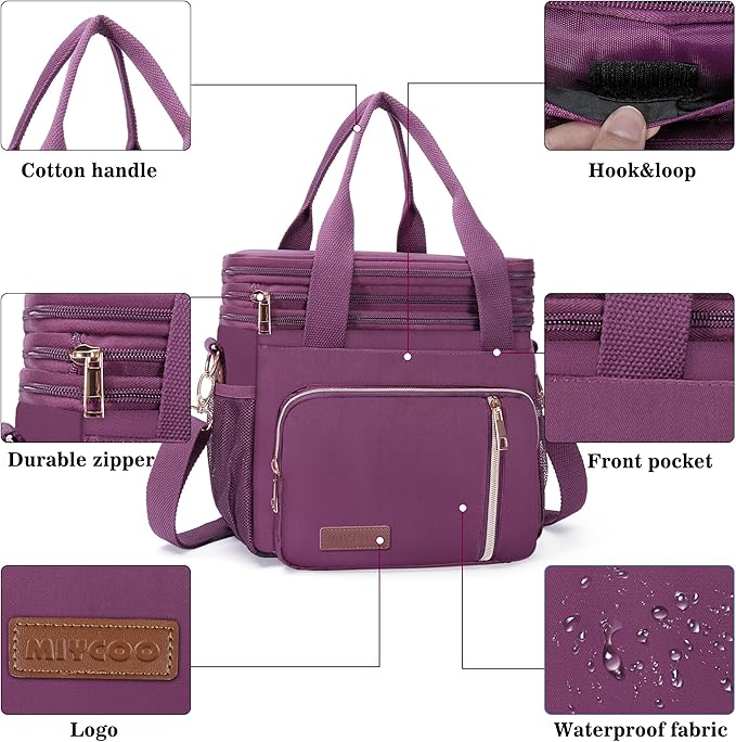 MIYCOO Lunch Bag & Lunch Box for Women Men, Double Deck Leakproof Insulated Soft Large Adult Camping Cooler bag for Work, Beach, Picnic, Travel (Purple, 15L)
