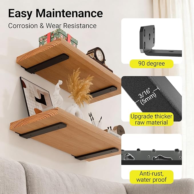 SKYSEN 12 Pack 8" Floating Shelf Bracket, Shelves Brackets, Wood Shelving Brackets Hardware - Heavy Duty - 4/6/8/10/12 inch - Real Hidden Bracket Design（tzj8-12）
