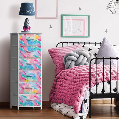 Sorbus Dresser Storage Tower, Organizer Drawers for Closet Boys & Girls Bedroom, Bedside Furniture, Chest for Home, College Dorm, Steel Frame, Wood Top, Tie-dye Fabric Bins (4-Drawer, Pastel Tie-dye)