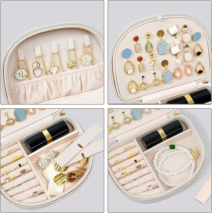 ProCase Travel Size Jewelry Box, Medium Portable Seashell-Shaped Jewelry Case, 2 Layer Mini Jewelry Organizer in PU Leather for Women -Silver
