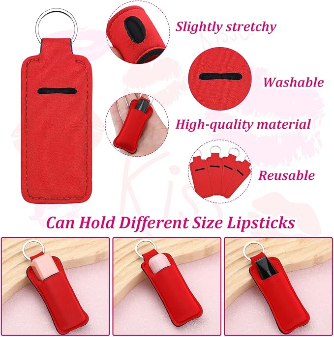 Yisong 40/60/ 80 Pack Lipstick Holder Keychains Bulk Neoprene Lip Balm Holder Keychain Lip Gloss Sleeve Pocket Women Presents