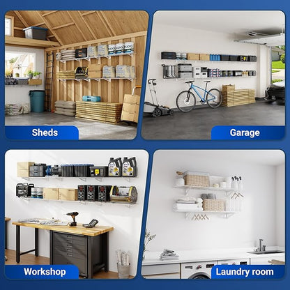 FLEXIMOUNTS 2-Pack 1x4ft 12-inch-by-48-inch Wall Shelf Garage Storage Rack Wall Mounted Floating Shelves, 450 lbs Load Capacity, White, Classic Series