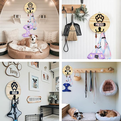 Dog Leash Holder Wall Mount, Personalized Pet Harness Hanger Paw Print Hook, Hook for Dog, Cat, Key Rack Wall Organizer, Cat Collar Organizer for Entryway, Memorial Gifts for Pet Lover
