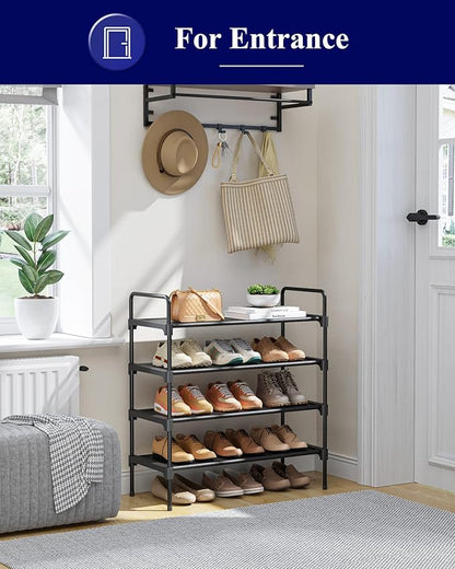 Kitsure Shoe Rack - 4-Tier Shoe Organizer with Handles & Non-Slip Feet, Rust-Resistant Metal Shoe Rack for Closet, Entryway, Bedroom, Living Room, 26.6" Wide - 4 Tiers, Black