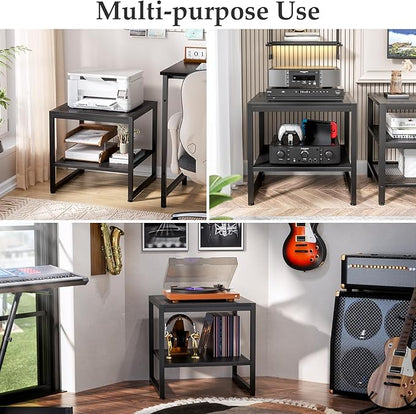 Homieasy End Table, 20 Inch Square End Table, Mini Fridge Stand with 2-Tier Storage Shelves, Industrial Wood Side Table Small Table Stand for Living Room, Bedroom, Office, Black