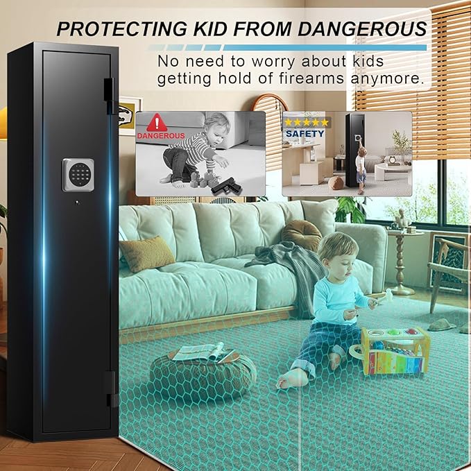 Marcree 2-3 Gun Safe, Gun Safe for Rifles and Pistols, Gun Cabinets for Rifles and Shotguns with Dual Alarm System, Rifle Safe, Gun Safes for Home Rifle and Pistols, No Assembly