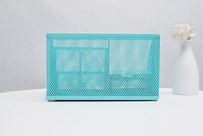 Annova Mesh Desk Organizer Office with 7 Compartments + Drawer/Desk Tidy Candy/Pen Holder/Multifunctional Organizer (Turquoise)