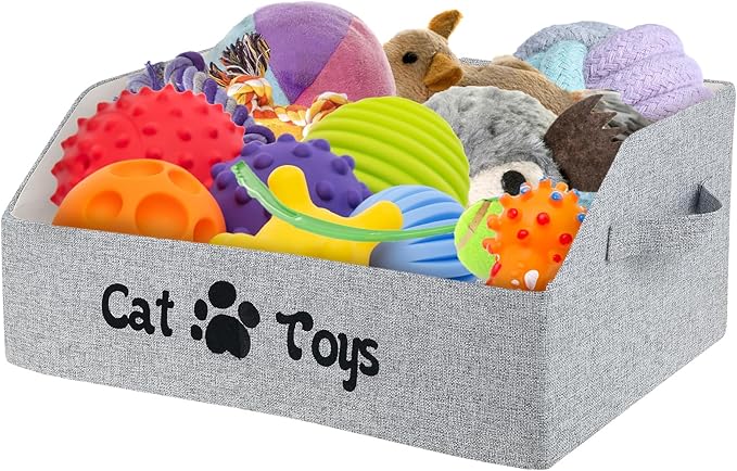 Cat Toy Bin, Large Capacity Cat Toy Basket, Foldable Fabric Dog Toy Storage Box, Trapezoid Pet Supplies Organizer Boxes with Handles, Pet Toy Basket for Cat Dog Toys Snacks Clothes(grey,Style 2)