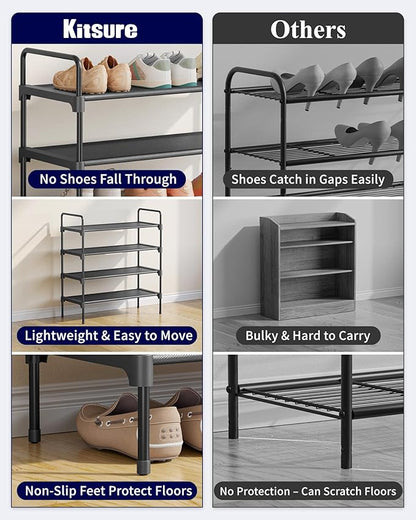 Kitsure Shoe Rack - 4-Tier Shoe Organizer with Handles & Non-Slip Feet, Rust-Resistant Metal Shoe Rack for Closet, Entryway, Bedroom, Living Room, 26.6" Wide - 4 Tiers, Black