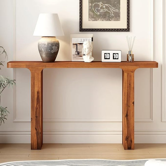 Elegant Acacia Veneer Entryway Table, Narrow Sofa Table Behind The Couch, Minimalist Rectangular Entryway Table, Modern Foyer Tables for Entryway, Hallway, Living Room, Foyer, Corridor (Natural-40RT)