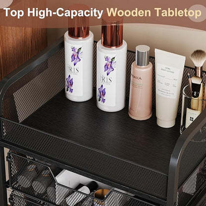 Makeup Cart Organizer with 4 Drawers, Vanity Storage Organizer, Large Floor Skincare Organizers Cosmetics Display Cases for Skin Care Perfume Nail Polish, Black