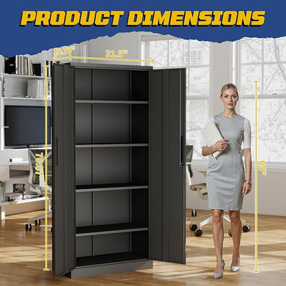 Metal Storage Cabinet with Doors and Adjustable Shelves, 71" Steel Garage Storage Cabinets with lock, Locking Tool Cabinet Utility Cabinets for Garage,Bathroom,Kitchen,Home Office,School,Shop