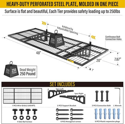 1.64x4ft Adjustable Rail Wall Garage Storage Shelf, for Tool Room, Storage Room, Store Supermarket Wall Storage Shelving Rack (1 Pack-Black)