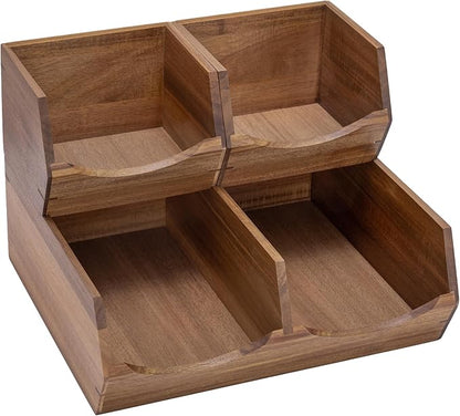 Seville Classics Premium Organizer Storage Bins for Kitchen Silverware, Pantry, Closet, Office Desk, Pens, Utensils, Makeup, K Cup, Acacia, Stackable Bin Set (3 Piece)