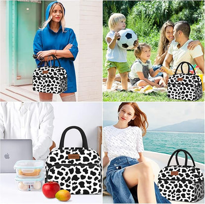 Coobiiya Lunch Bag Women, Lunch Box for Women Adult Men, Small Leakproof Cute Lunch Tote Large Capacity Reusable Insulated Cooler Lunch Container for Work/Office/Picnic/Travel-Cow