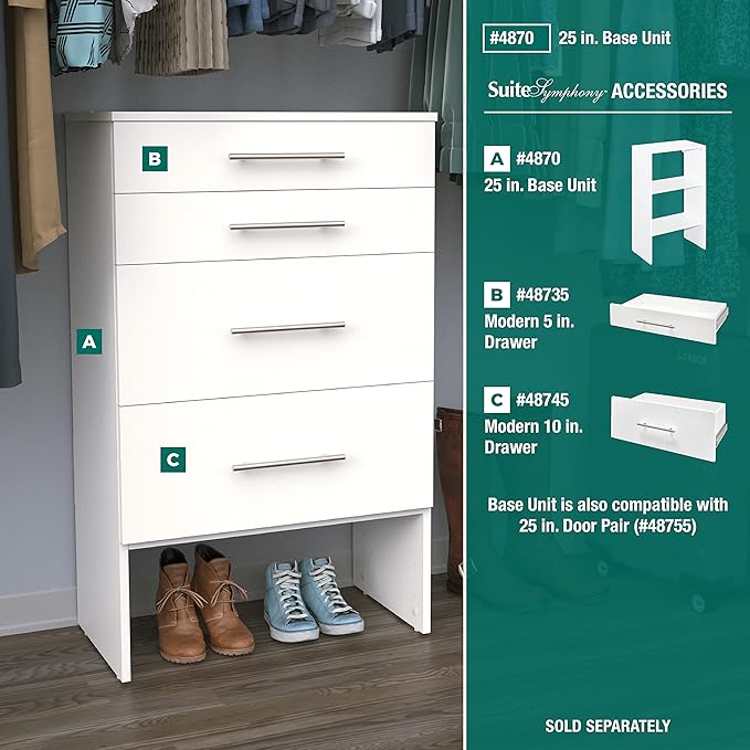 ClosetMaid SuiteSymphony Wood Shelf Unit, 2 Shelves, Adjustable, for Storage, Closet, Clothes, Shoes, Décor, TV, Books, Pure White