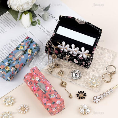 AUEAR, 4 Pack Floral Lipstick Case with Mirror for Purse Travel Holder (Small Flower Pattern)