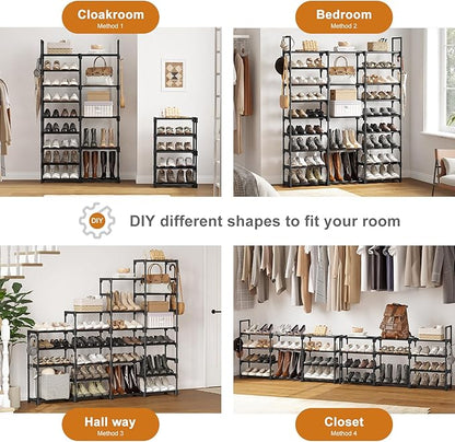 WOWLIVE 9 Tiers Large Shoe Rack Storage Organizer for Closet 50-55 Pairs Shoe Tower Unit Shelf Stackable Shoe Rack with Metal Pipes Plastic Connectors Black(SSS3B9)