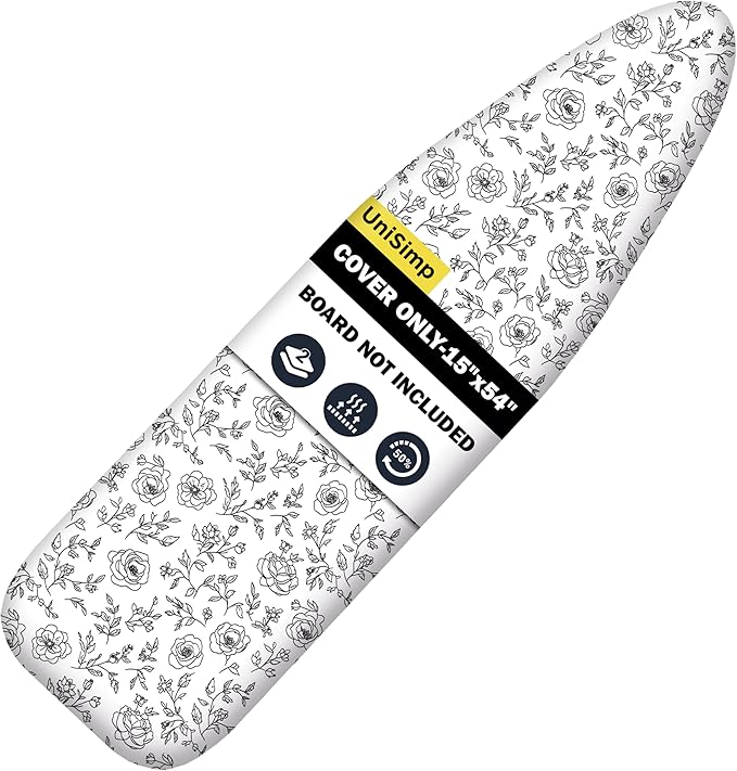 Ironing Board Cover and Pad 15"x54" Extra Thick Natural Cotton, Scorch and Stain Resistant Padding, Standard Size Iron Board Cover with Fasteners Heavy Duty Elastic Edge, Heatproof Rose
