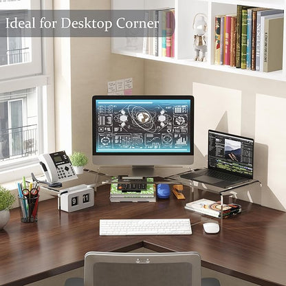 X-cosrack Clear Acrylic Monitor Stand Riser, 3 Shelves Adjustable Dual Monitor Stand with Anti-Slip Mat, Premium Desk Organizer for Home Office, Laptops, PCs, Printers, TVs