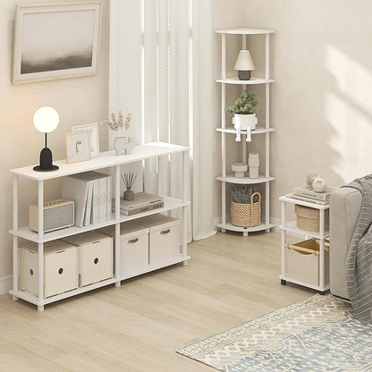 Furinno Turn-N-Tube Side Table, 3-Tier End Table with Open Shelf, Toolless Assembly Night Stand, Bedside Table, for Living Room, Bedroom, White