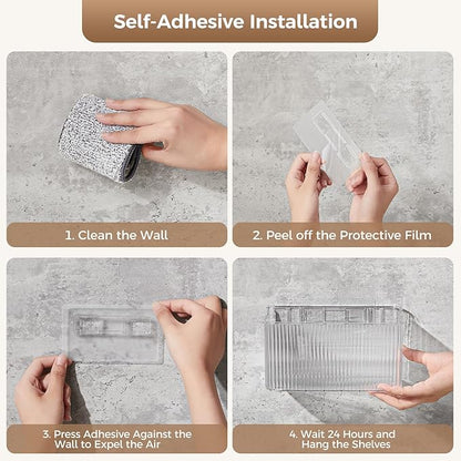 2 Pack Adhesive Spice Rack Wall Mount, 8.1" x 4.5" x 4.3", Cabinet Door Organizer Clear Acrylic Shelf, No-Drilling Small Hanging Basket for Kitchen Pantry, Shower Caddy for Bathroom