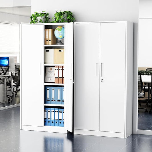Greenvelly White Metal Storage Cabinet, 72" Locking Storage Cabinets with Doors and 4 Shelves, Tall Tool Storage Cabinet for Garage, Steel Lockable File Cabinet Metal Locker for Home Office, Classroom