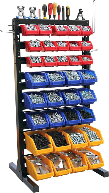 King's Rack Hanging Bin Rack Storage System Heavy Duty Steel Rack Organizer Shelving Unit w/ 70 Plastic Bins in 8 tiers