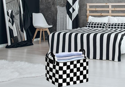 KUNRO Rectang Checkered Flag Storage Basket Gift Shelf Basket Storage Bin, Nursery Basket Organizer Box for With Handles for Room Deco