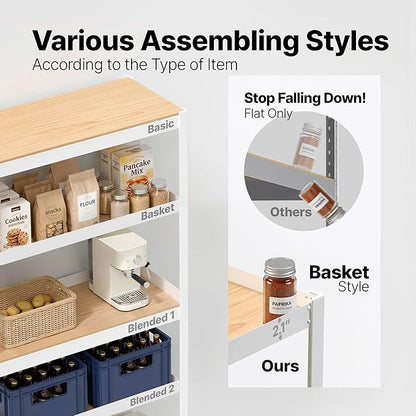 HOMEDANT House 5 Tier Heavy Duty Garage Shelving Adjustable Metal Rack Storage Shelves Standing Shelf Unit Organizers Pantry Closet Office (1, White, (Wheels) 48.1" W x 18.5" D)