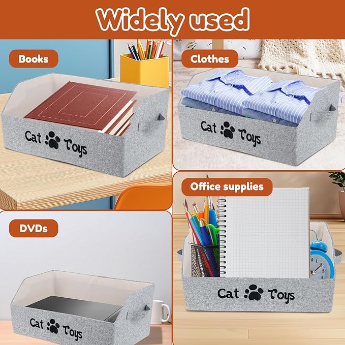 Cat Toy Bin, Large Capacity Cat Toy Basket, Foldable Fabric Dog Toy Storage Box, Trapezoid Pet Supplies Organizer Boxes with Handles, Pet Toy Basket for Cat Dog Toys Snacks Clothes(grey,Style 2)