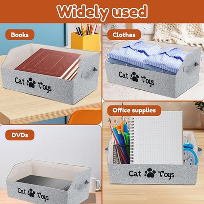 Cat Toy Bin, Large Capacity Cat Toy Basket, Foldable Fabric Dog Toy Storage Box, Trapezoid Pet Supplies Organizer Boxes with Handles, Pet Toy Basket for Cat Dog Toys Snacks Clothes(grey,Style 2)