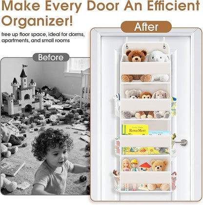WISELIFE Over The Door Organizer Storage with 4 Large Pockets Door Hanging Organizer with Clear Windows behind The Door Storage for Nursery Bedroom Bathroom Pantry Closet and Baby Essentials Beige