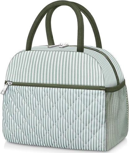 Lunch Bag Lunch Box for Women Adult Men Insulated Quilted Reusable Large Lunch Tote Bag Leakproof Simple Cooler Bag for Work Office Picnic Beach or Travel