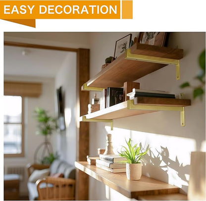 6 Pcs Heavy Duty Shelf Brackets 10 Inch Wall Mounted Industrial Metal Shelving Supports with Lip Gold
