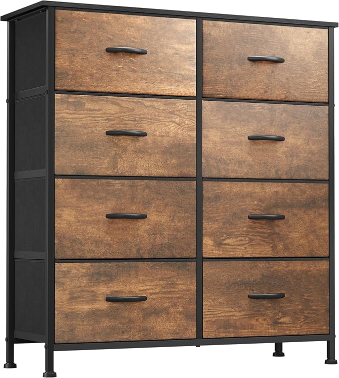 YITAHOME Fabric Dresser for Bedroom, Tall Storage Tower with 8 Drawers, Rustic Dresser & Chest of Drawers, Storage Drawer Organizer for Closet, Bedroom, Living Room