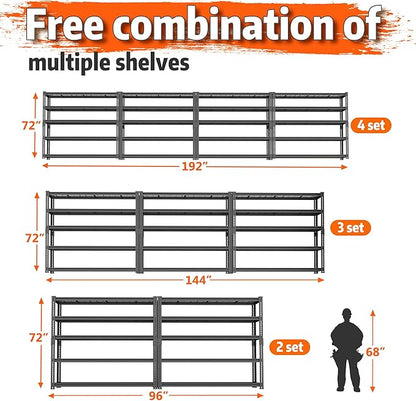 Storage Shelves Heavy Duty, 2 PCS 48" L x 18" W x 72" H Garage Wire Shelving Unit Loads 2800LBS, 5-tier Adjustable Metal Industrial Utility Shelf Rack for Kitchen, Laundry Room, Warehouse, Basement