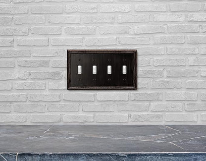Henne Bery Sunken Pearls Heavy Duty Decorative Wall Plate Switch Plate Outlet Cover (Quad Toggle, Aged Bronze)