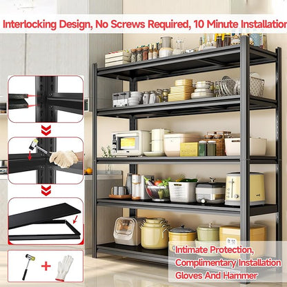 3 Tier Kitchen Shelves, Storage Shelving Unit, Adjustable Metal Shelving, 1200LBS Racks for Storage, Pantry Shelves Sturdy Steel Shelf for Kitchen Pantry Coffee Bar, Black