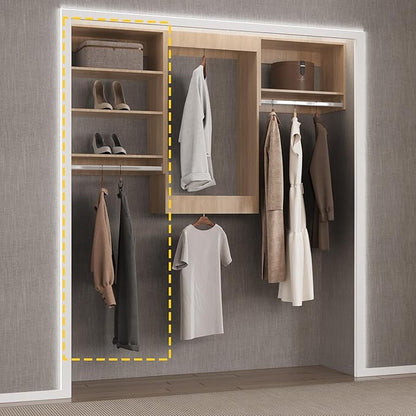 Medium Double Hanging Closet Unit, Modular Closet System, Wood Closet System Organizer with Storage for Walk In Closets, Clothing Rack Closet for Hanging Clothes, Bedroom, Wood, 19.5"W