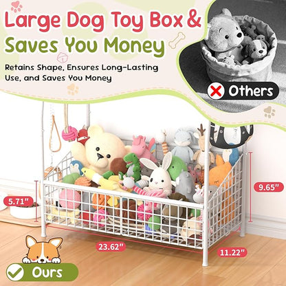 Indestructible Large Dog Toy basket, Toy Box for Dogs,Pet Toys Bin Dog Metal Wire Basket for Toys, Food Storage, Storage Organizer Chest Storage, Toy Box for Living Room Area (White)