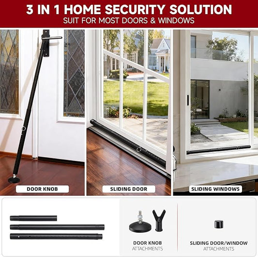 Upgraded 2-in-1 Door Security Bar, Heavy Duty Anti-Slip Door Stopper Stick for Front/Sliding Glass Door, No Drill Easy Install Door Jammer for Apartment Travel, 20-51” Adjustable Portable Door Lock