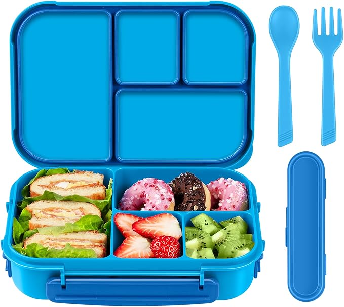 Lunch Box Kids,Bento Box Adult,Leakproof Lunch Containers for Adults/Kids/Toddler,1200ML-4 Compartments bento Lunch box with Utensil,Microwave & Dishwasher & Freezer Safe (Blue)