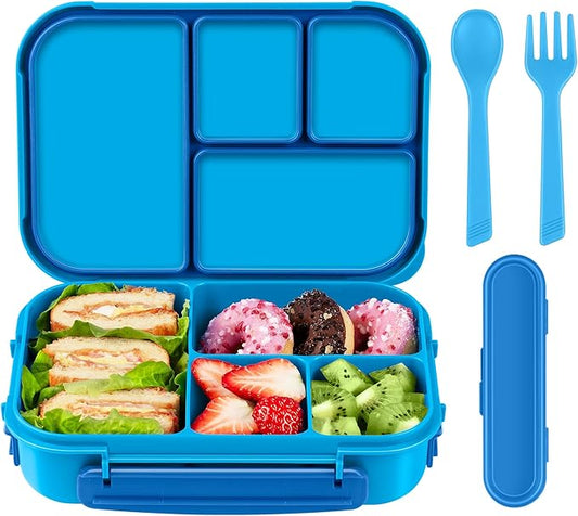 Lunch Box Kids,Bento Box Adult,Leakproof Lunch Containers for Adults/Kids/Toddler,1200ML-4 Compartments bento Lunch box with Utensil,Microwave & Dishwasher & Freezer Safe (Blue)