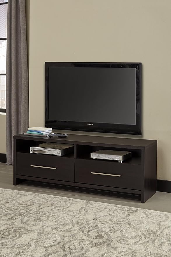 ClosetMaid Media Stand Entertainment Center with Cabinet Drawers, Open Shelves, 55 in. Wide, for Living Room, Den, Game Room, Black Walnut Finish