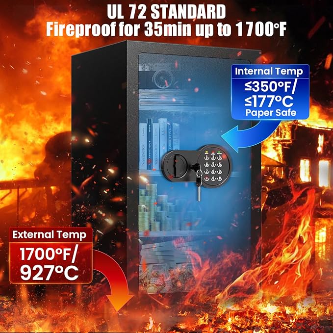 35Min Fireproof Safe, 7.2 Cubic Feet Home Safe Box with 3-Removable Shelf, Fire Safe with Digital Keypad, Smart Alarm and Silent Mode, Fire Proof Safe for Home Documents and Office