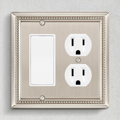 Henne Bery Sunken Pearls Heavy Duty Decorative Wall Plate Switch Plate Outlet Cover (Decorator/Duplex, Satin Nickel)