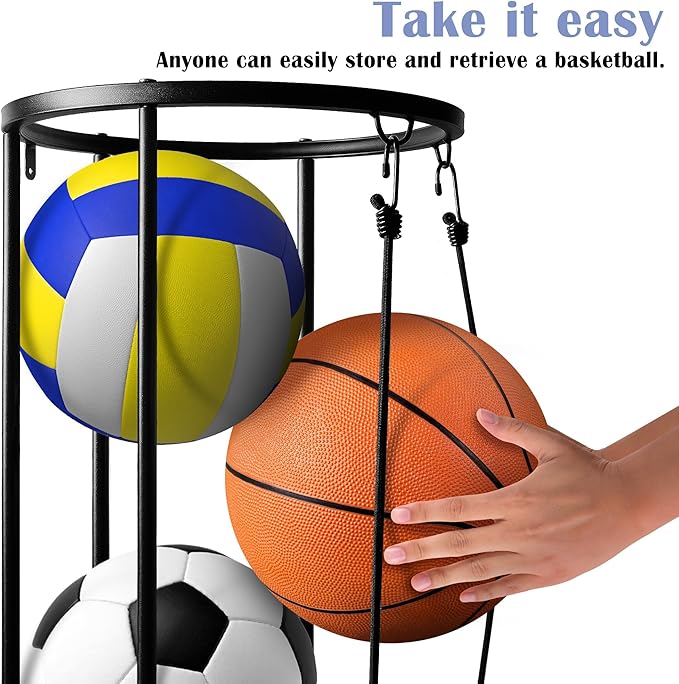 RunNico Columnar Vertical Ball Racks- 40x13.2 Inch Rolling Basketball Holder Wall Mount-Garage Sports Ball Storage for Indoor Rooms and Gyms