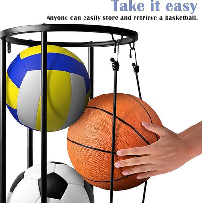 RunNico Columnar Vertical Ball Racks- 40x13.2 Inch Rolling Basketball Holder Wall Mount-Garage Sports Ball Storage for Indoor Rooms and Gyms