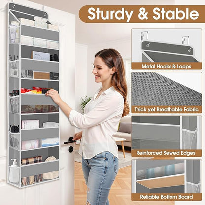 WISELIFE Over The Door Organizer Storage with 5 Large Pockets Door Hanging Organizer with Clear Windows Behind The Door Storage for Nursery Bedroom Bathroom Pantry Closet and Baby Essentials Grey